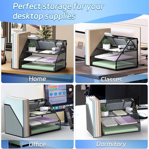 Stylish Black Metal Mesh 3-Tier Paper Organizer - Perfect for Office & Home - Picture 6 of 7